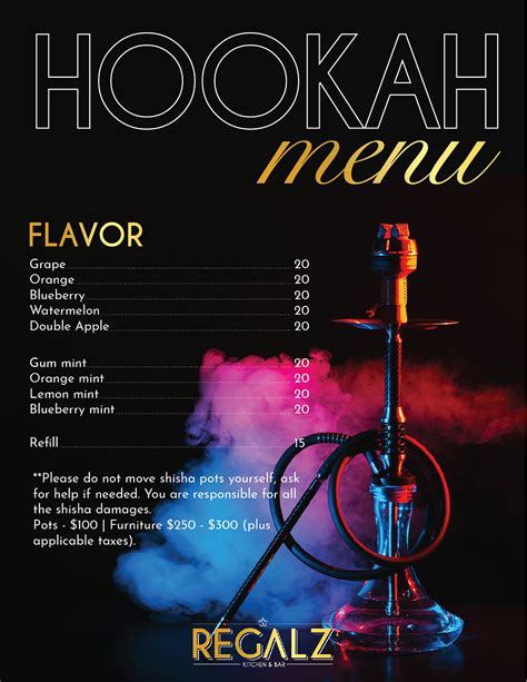 Menu at Asylum Shisha Bar, Havlíčkův Brod .